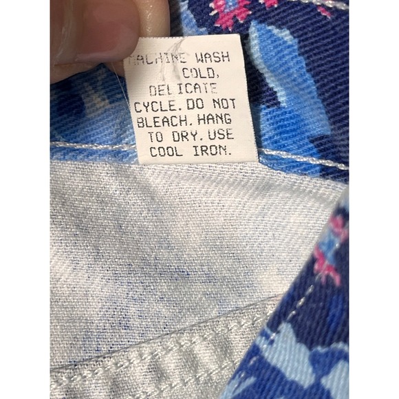 Vintage 90s Blue Floral Denim High Waist Button Front Mini Skirt Size 6 - Picture 8 of 9